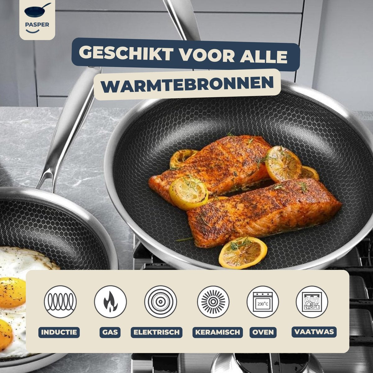 Pasper Koekenpan - PFAS & PTFE vrij - Inductie, Elektrisch, Keramisch & Gas - Anti-Aanbakpan