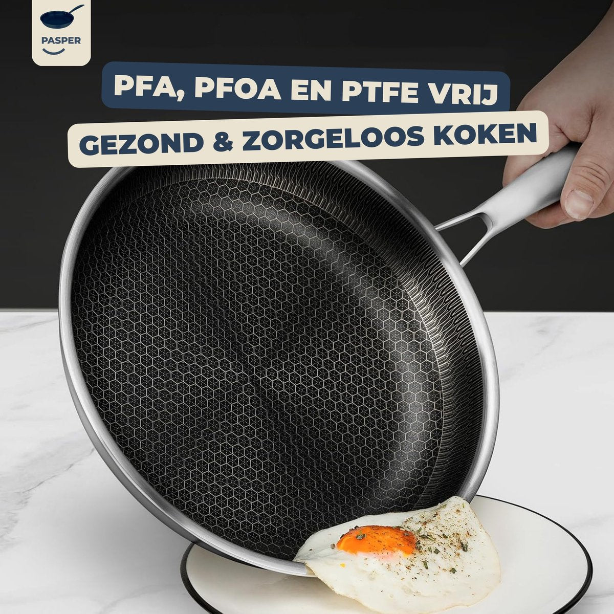 Pasper Koekenpan - PFAS & PTFE vrij - Inductie, Elektrisch, Keramisch & Gas - Anti-Aanbakpan