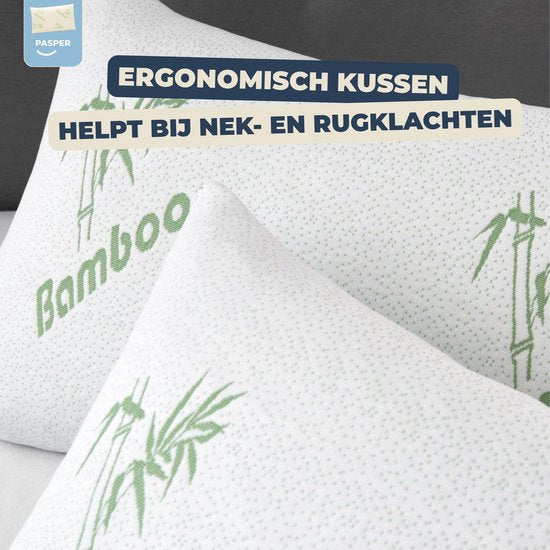 Pasper Bamboe Hoofdkussen - 50 x 76 cm - Hypoallergeen & Ademend kussen - Versnipperd Memory Foam slaapkussen