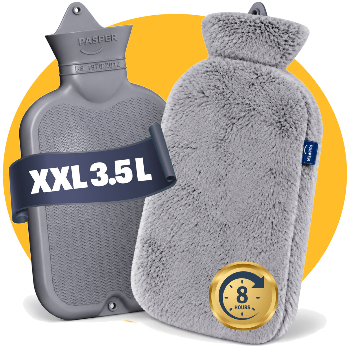 Pasper XXL kruik met hoes 3.5 liter - naadloos ontwerp - warmwaterkruik - 8 uur warmte