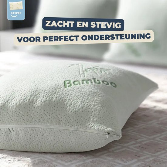 Pasper Bamboe Hoofdkussen - 50 x 76 cm - Hypoallergeen & Ademend kussen - Versnipperd Memory Foam slaapkussen