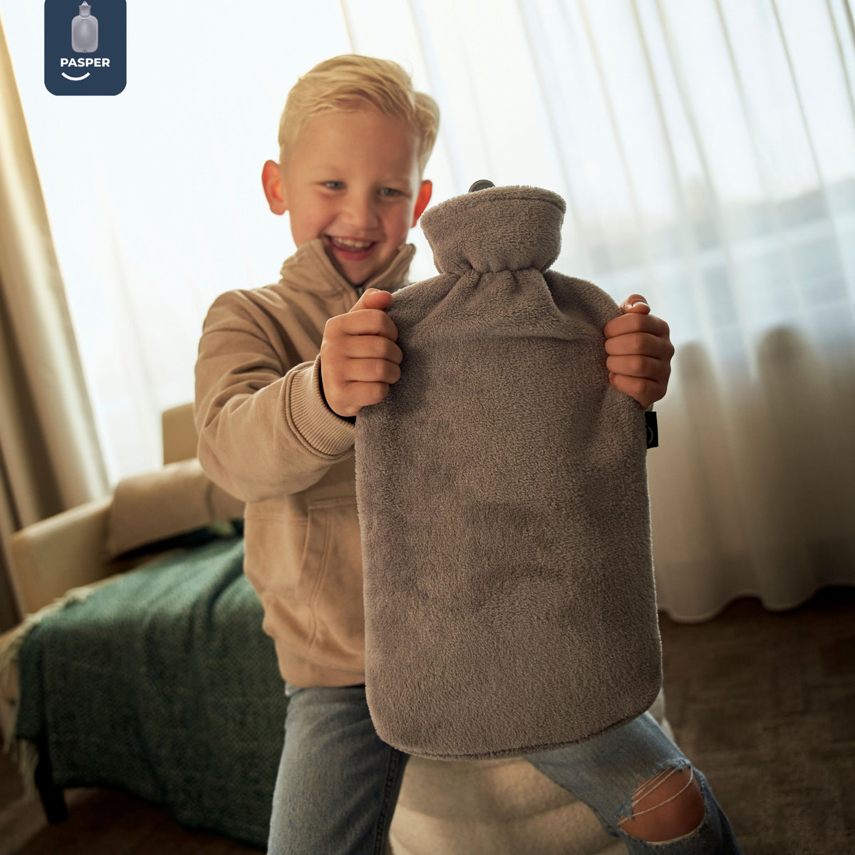 Pasper XXL kruik met hoes 3.5 liter - naadloos ontwerp - warmwaterkruik - 8 uur warmte